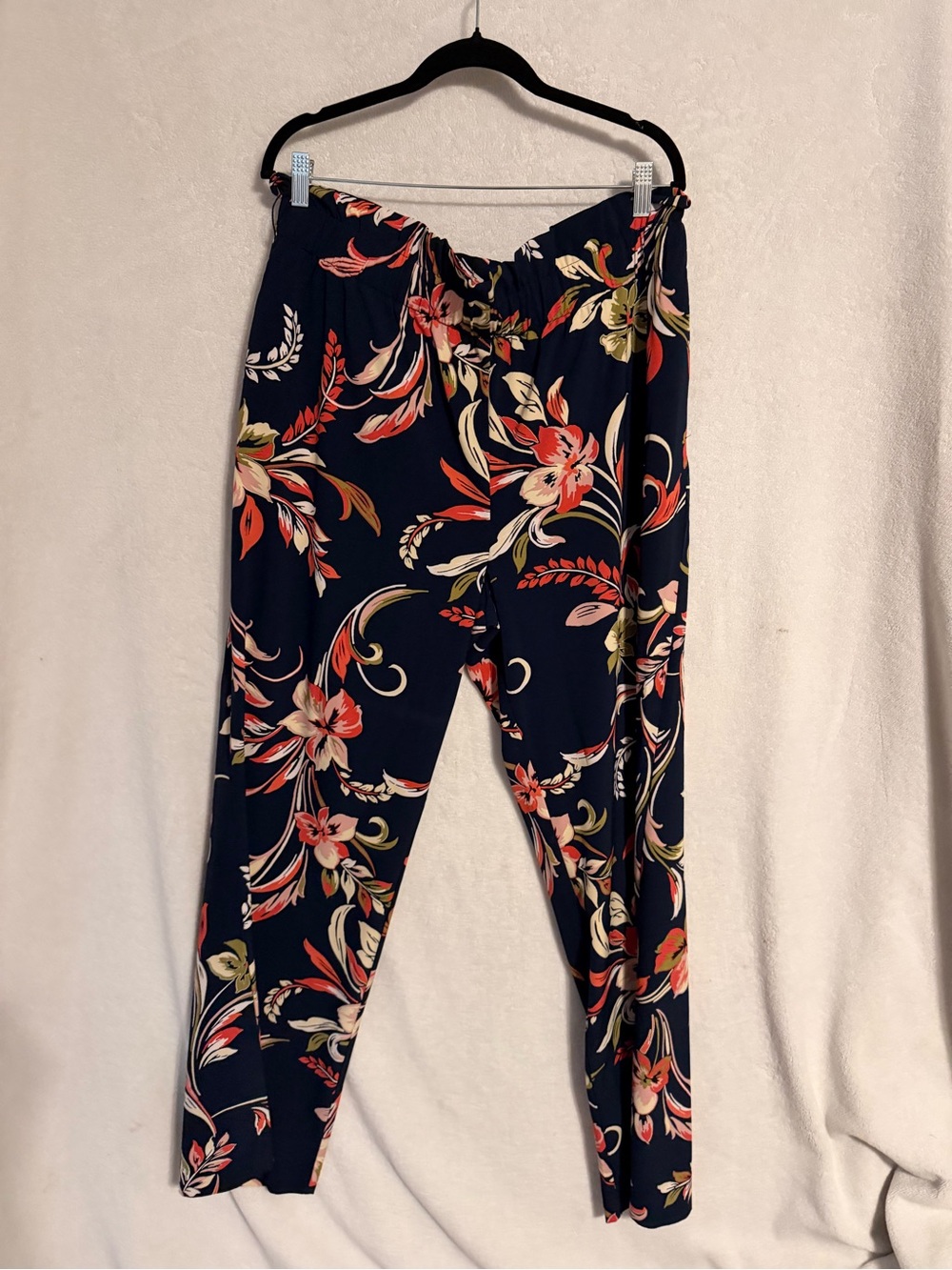 New York & Company Navy Tropical Floral Blouse